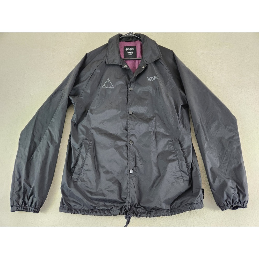 Vans Harry Potter Deathly Hallows Coach Jacket Black Size Large Snap Button